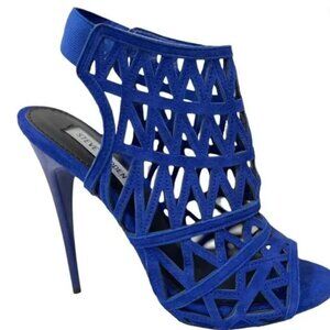STEVE MADDEN Bratt Cut Out Suede Stilettos 6 Cobalt Blue 5.5" Heel Slingback